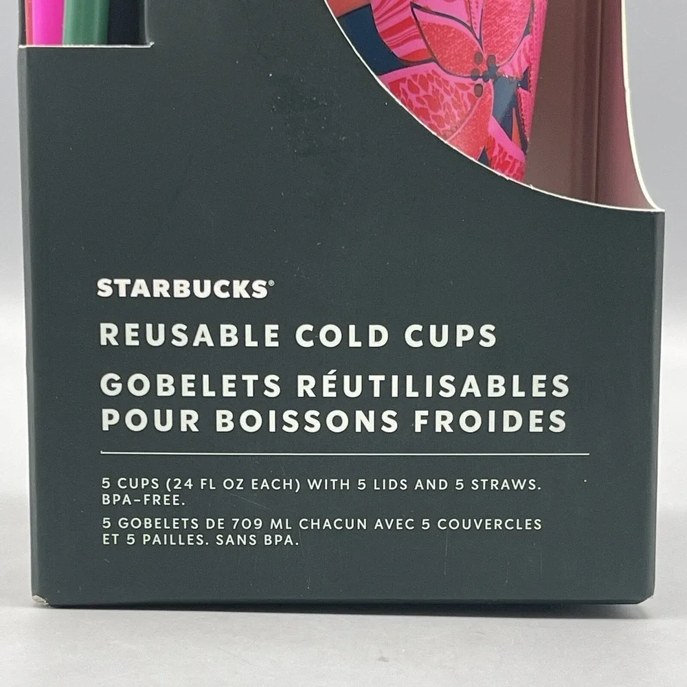 Starbucks Cold Cup 24oz Set Reusable 5 Pack with Straws Lids 2021 Holiday